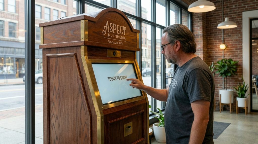 Rick at a custom Portal Booth kiosk